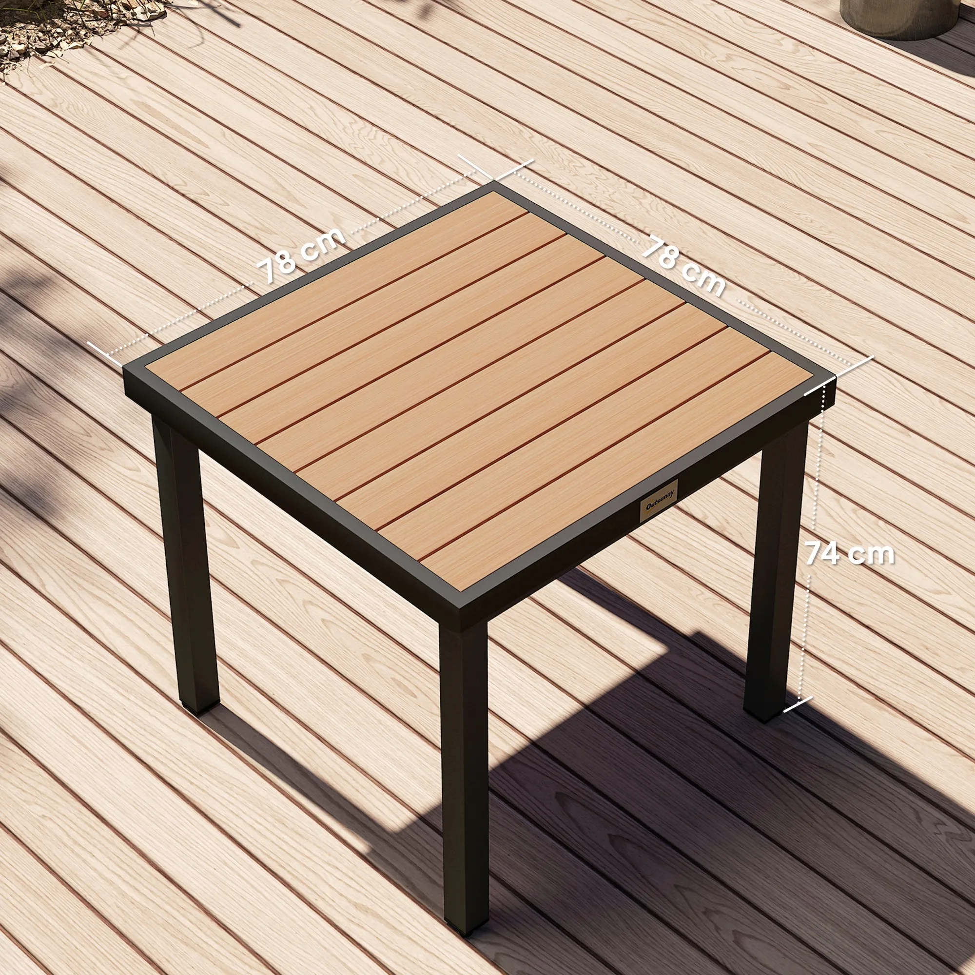 Kunststoff-Gartentisch 78×78×74cm, Aluminiumrahmen, Wetterfest, Campingtisch für 4 Personen, Outdoor-Esstisch, Schwarz – Detail 3