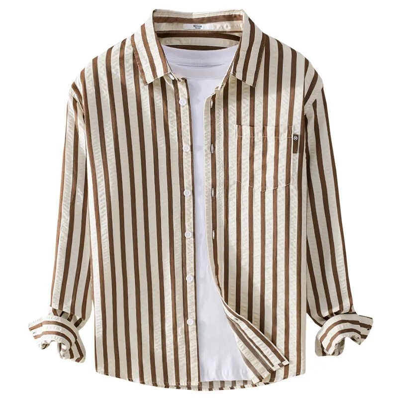 Men's Striped Long Sleeved Shirt Versatile and Minimalist Youth Shirt