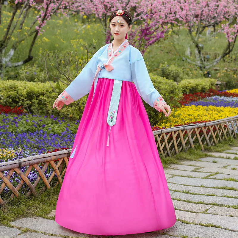 أزياء مسرحية على الطراز العرقي التقليدي للنساء لحفلات الزفاف والتطريز الملابس الكورية زي عرقي كوري لمرحلة الرقص