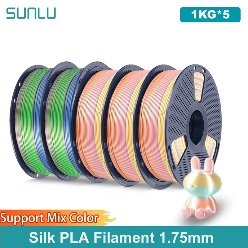 SUNLU 5KG 3D Printer Shiny Silk PLA Filament 1.75mm 1000g Neatly Wound 3D Filament for 3D Printer & 3D Pen