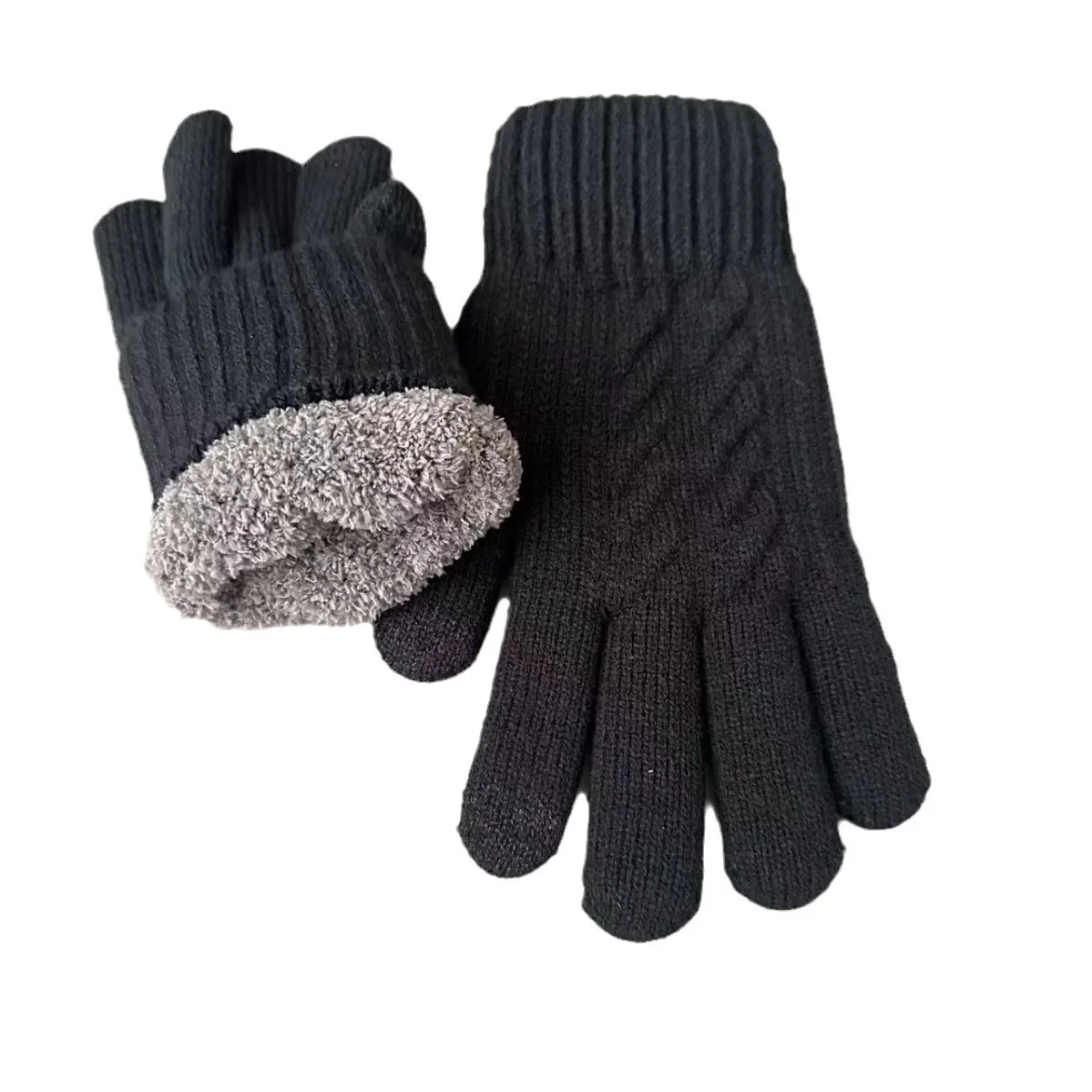 New Men's Warm Full Finger Gloves Winter Touchscreen Plus Fleece Gloves Woman Thickening Wool Knitted Cycling Driving Gloves