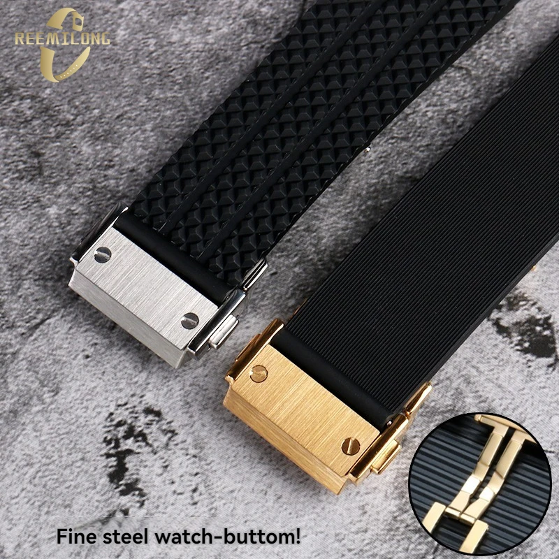 Silicone rubber watch strap 20 24 25 26mm Convex interface stripe  black blue brown men's watchband For Hublot BIG BANG classic