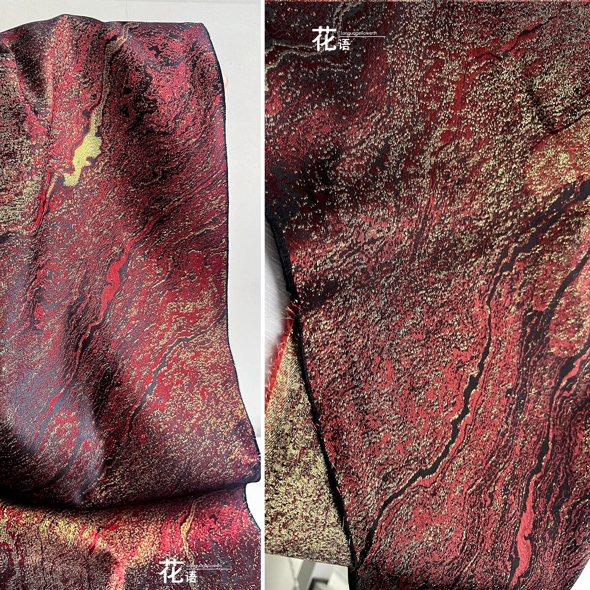 Red Brocade Jacquard Designer Fabric Vintage Weave for Skirts, Coats, Dressmaking and Fashion Design Projects
