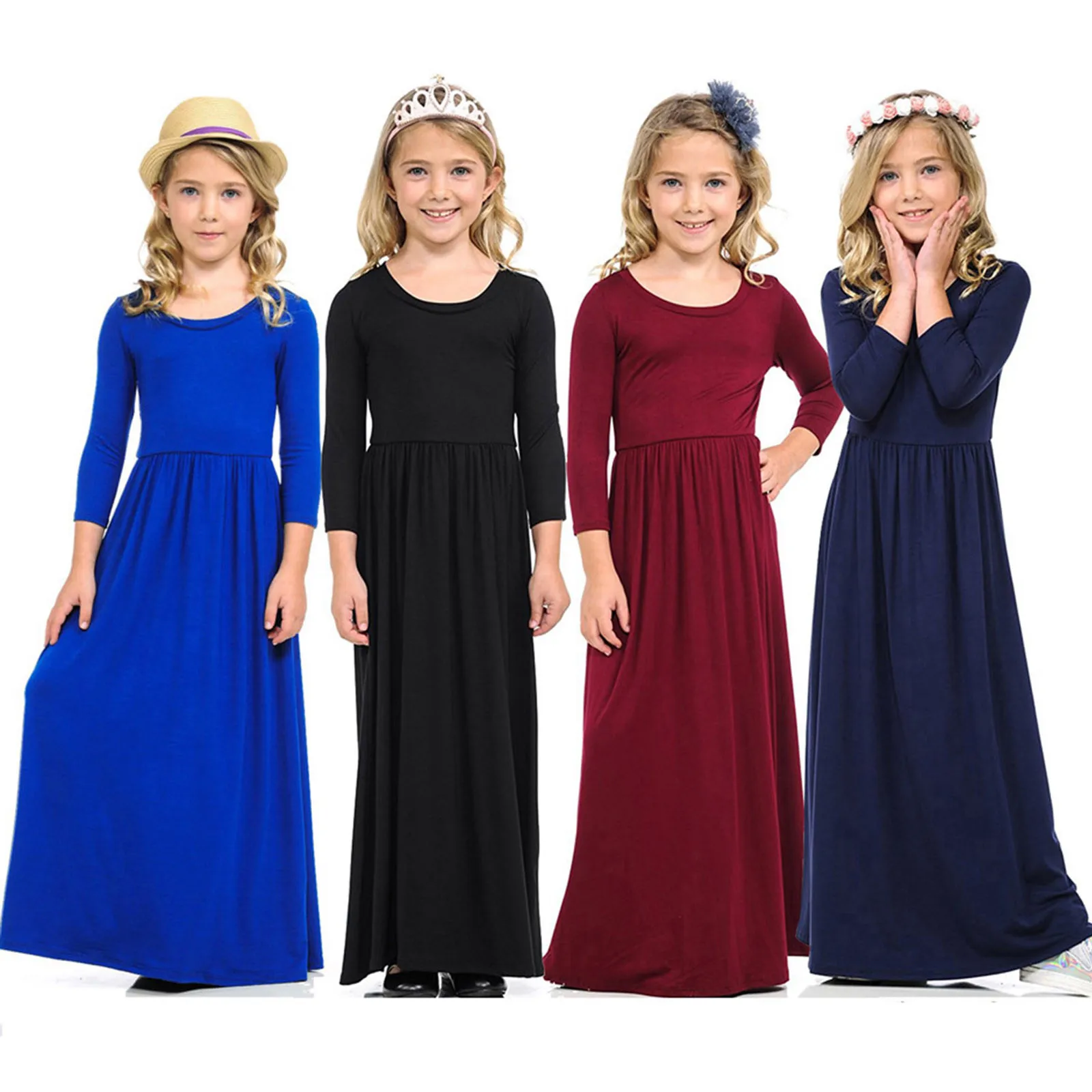 Toddler Girls Long Sleeve Scoop Neck Soild Loose Casual Daily Wear Solid Color Long Sleeved Dress Girls Dress Toddler Dresses