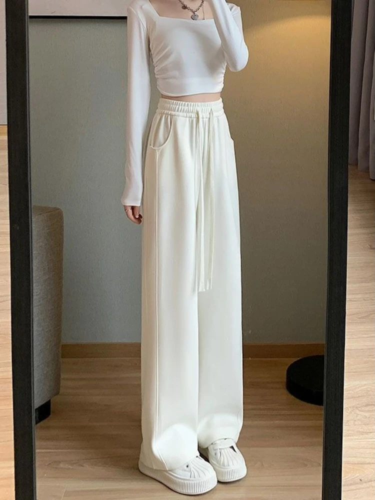 

Women's Spring Summer 2026 Casual Wide Leg Pants Loose Straight Sweatpants Solid Color Flowy Trousers Streetwear
