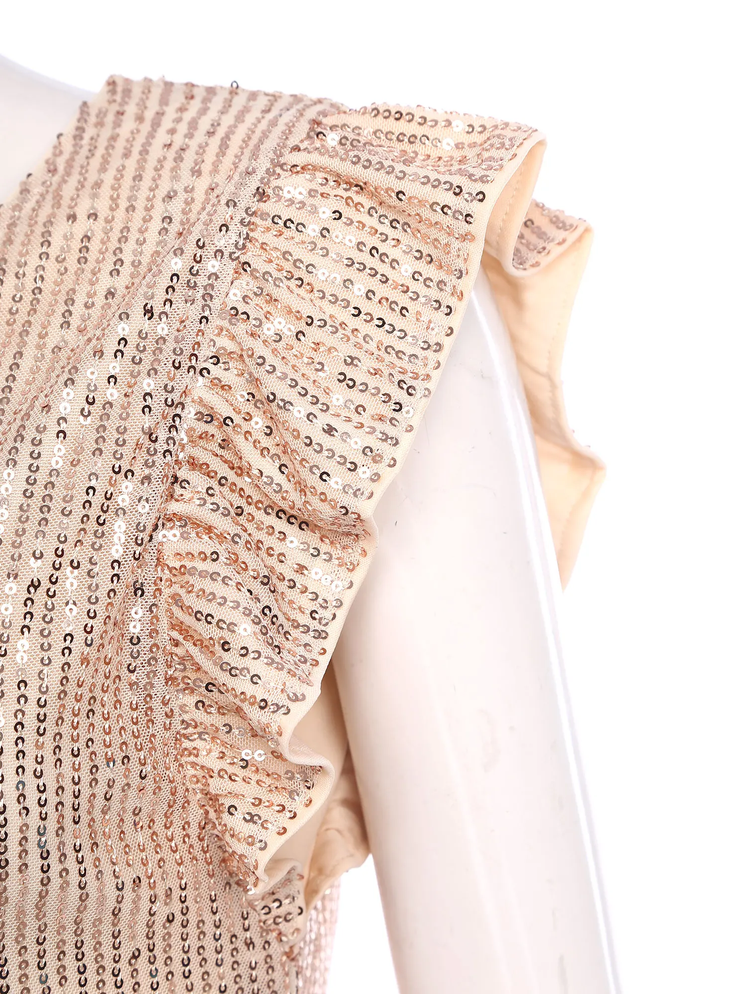 女性キラキラスパンコール Tシャツ 裏地付き 光沢のある V ネック フライスリーブ プルオーバー ブラウス シャツ タンクトップ カジュアル デイリー パーティー クラブ用