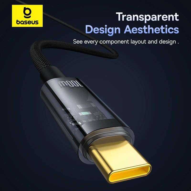 Kabel Baseus 100W Typ C do iPhone 15 16 Automatyczne Wyłączanie USB C PD Szybkie Ładowanie Przewód do Macbook Samsung Xiaomi Kabel USB C — zdjęcie produktu 3