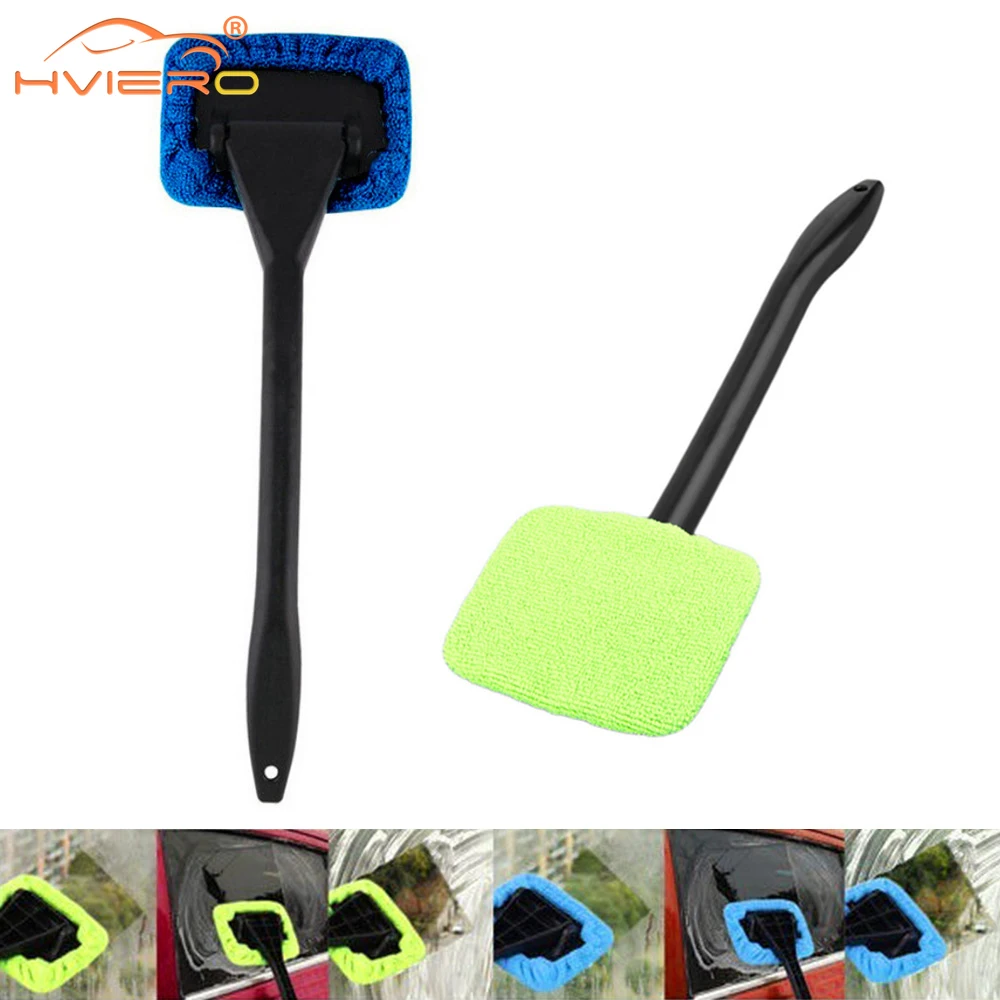 

Car Window Brush Microfiber Cloth Suitable Household Long Handle Accessories Remove Fog Dust Auto Glass Cleaning Tool Blue Green