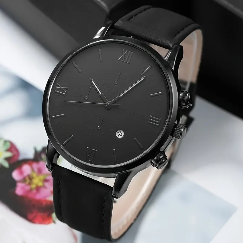 4pcs/set, Fashionable Men's Quartz Watch & Stylish Bracelets Set - Perfect For Everyday Wear