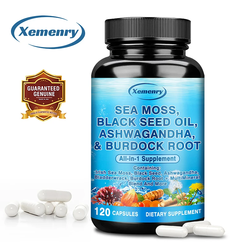 Sea Moss, Black Seed Oil, Ashwagandha & Burdock Root - for Immune System Skin Energy Support