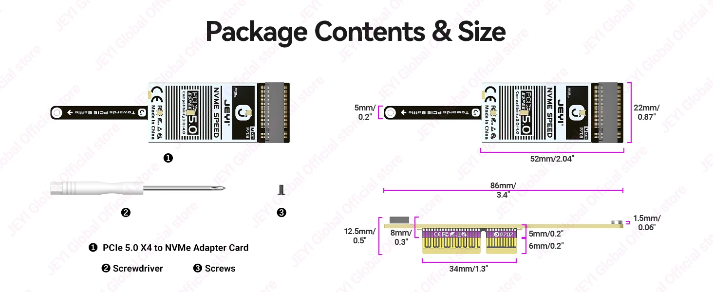 JEYI Flache PCIe 5.0 X4 zu NVMe Adapterkarte 128Gbps Kompaktes Mini-Design Ohne GPU-Blockierung Nur für M.2 2280 NVMe SSD für PCIe 4.0 – Detail 9