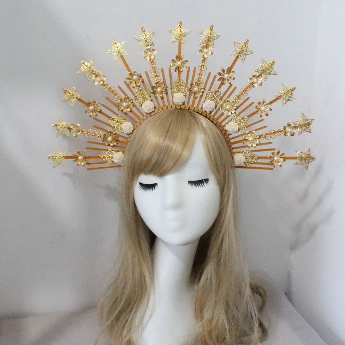 Gothic Halo Crown Headband Halloween Vintage Sun Goddess Baroque Sunburst  Lolita Tiara Headpiece