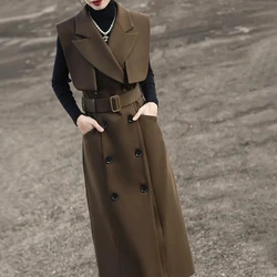 High-end Temperament Double-breasted Shawl Vest Suit Skirt for Women Autumn and Winter New Waist Slim American Retro Vest Skirt