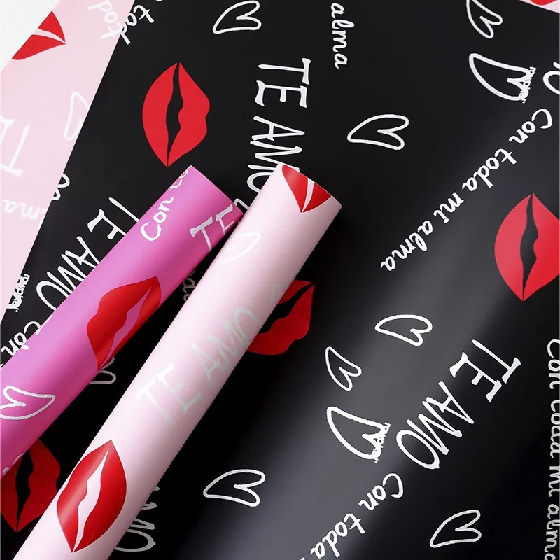 

Valentine's Day Romantic Red Lips Spanish Art Flower Wrapping Paper Florist Bouquet Packaging Material for Love Gift DIY Supplie