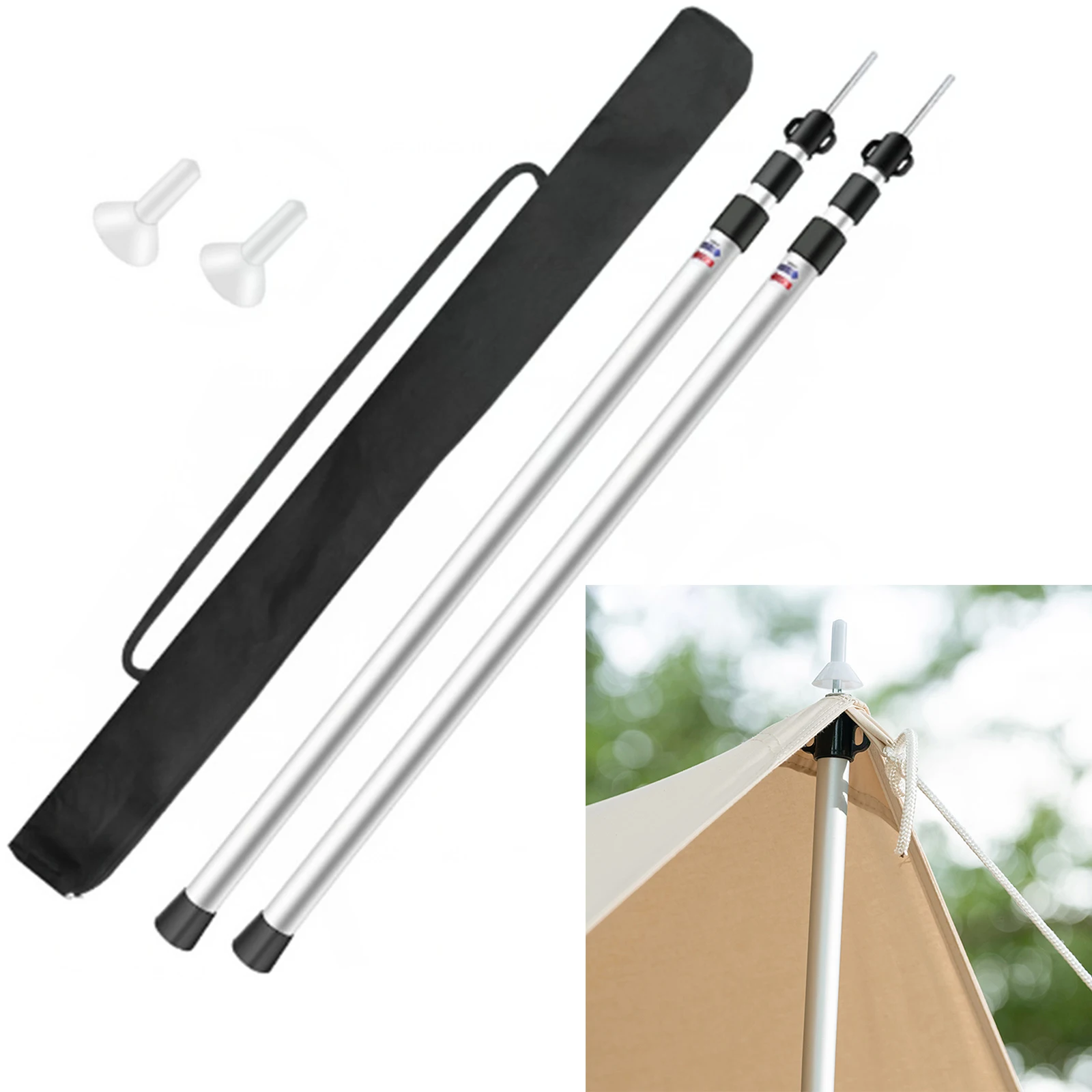 Telescop Tarp Poles, Portable Replacement Canopy, Adjustable Aluminum Rods for Tent, Awning Tools, Outdoor Camping, Hiking, 2Pcs