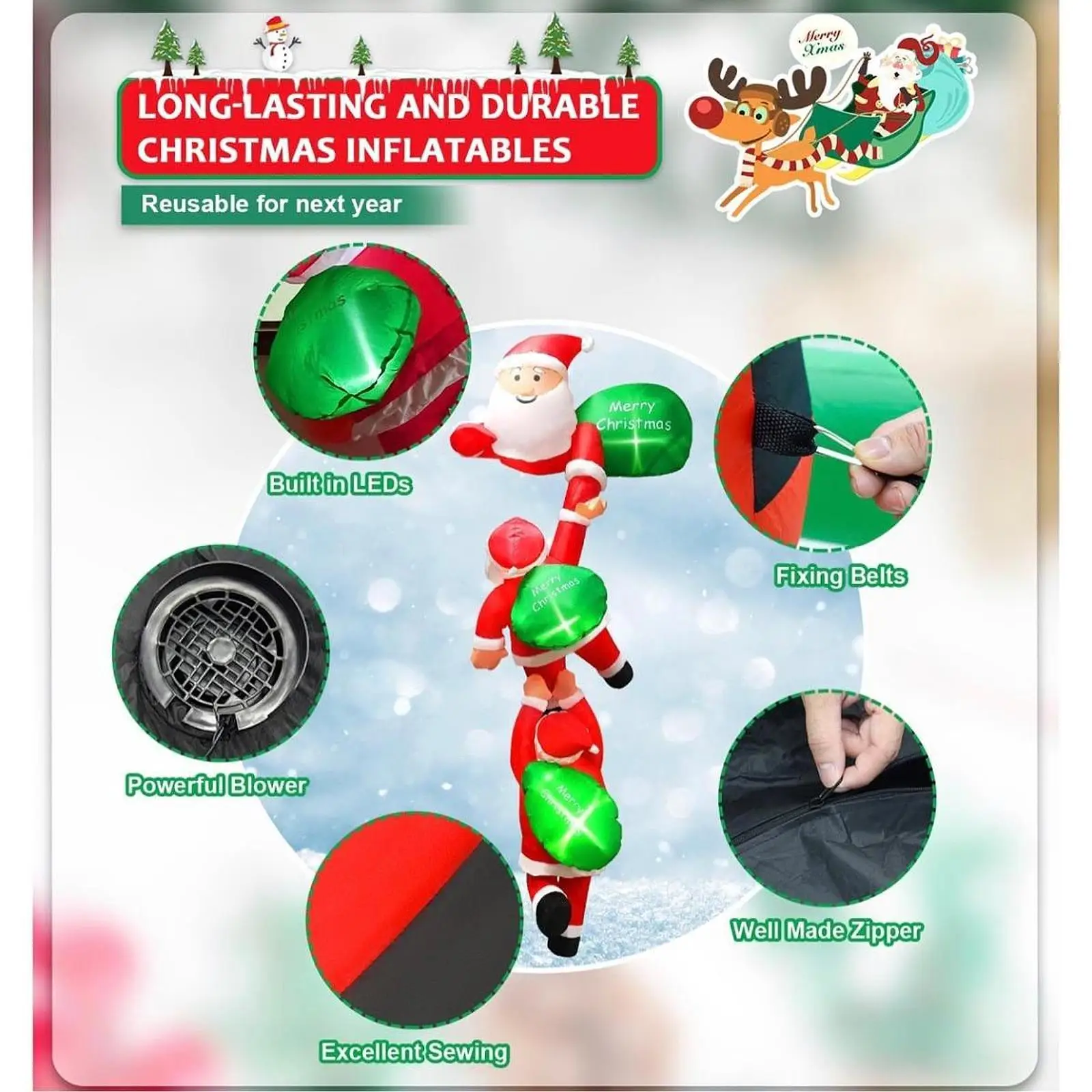 Christmas Inflatable Climbing Santa Claus Outdoor Decoration Photo Props Props with Build in LED 94.49'' Tall for Holiday