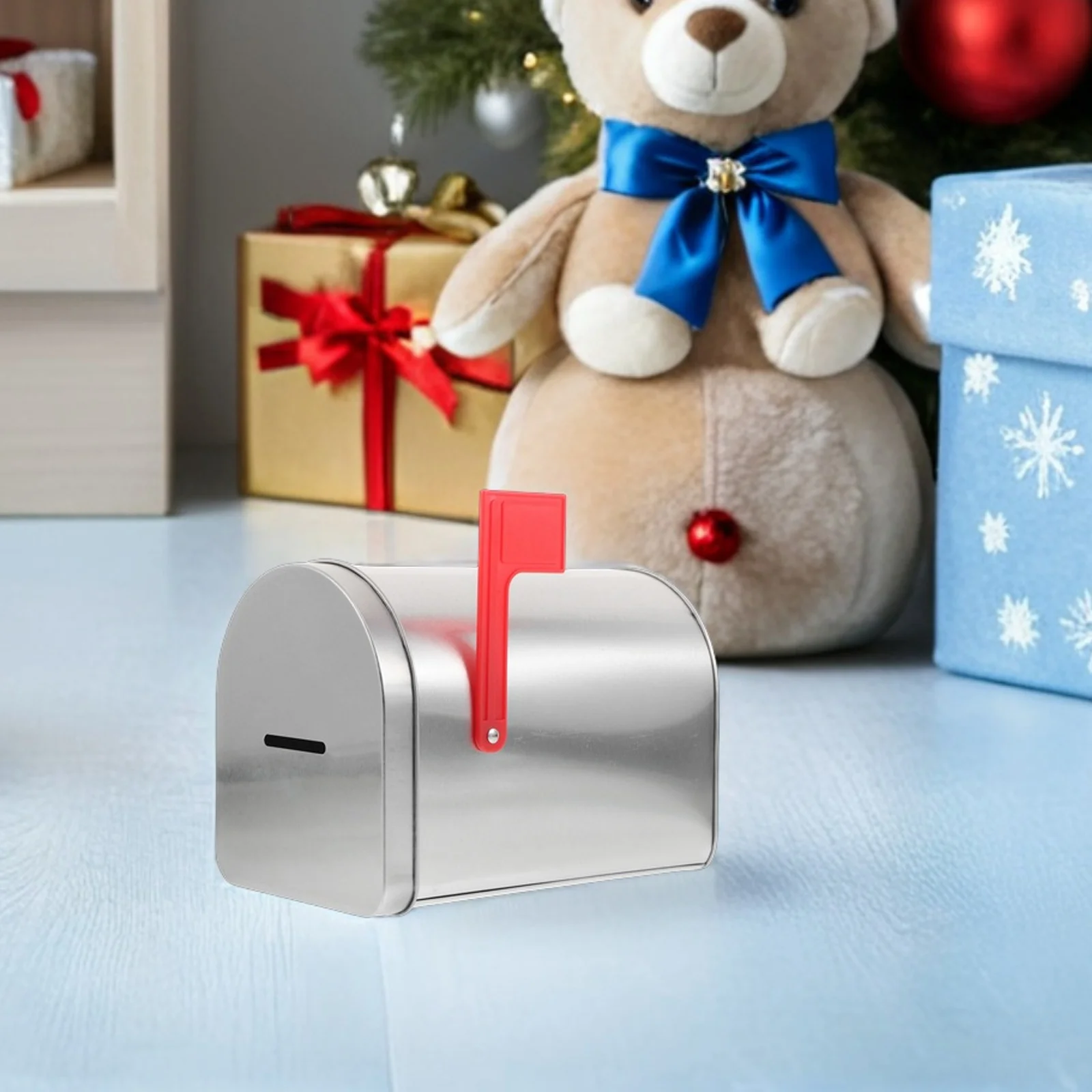 

2Pcs Christmas Tinplate Mailbox Metal Money Box Coin Slot Savings Container for Cookies Candies Treats White