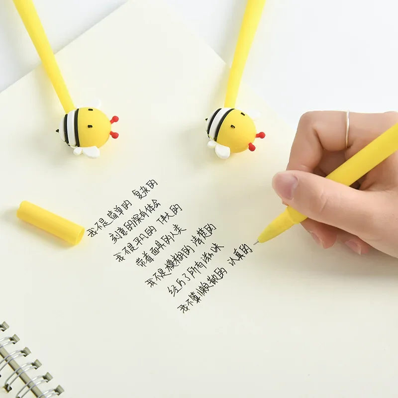 48PCS Bee Gel Pen Creative Curved Silicone Animal Stylish Pen Student Stationery Kawaii School Supplies