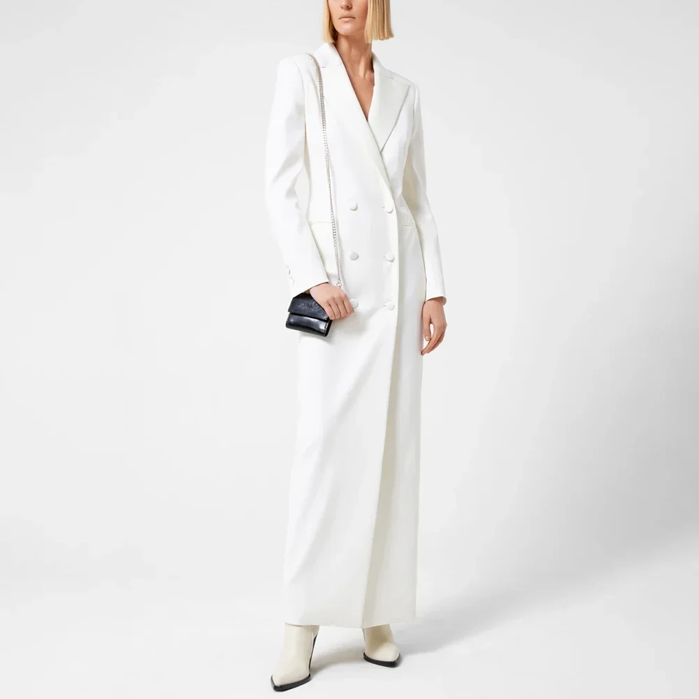 

Summer Women Blazer White Slim Basic Casual Office Formal Long Coat Fashion Peak Lapel Double Breasted One Piece Female Blazer