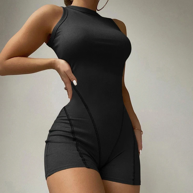 Y2k roupas 00s cor sólida macacão preto verão roupas estéticas femininas sem mangas macacão sexy macacão de uma peça macacão jumpsu