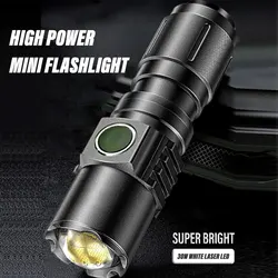 Powerful LED Flashlight USB Rechargeable Zoom Torch 2000m Long Lighting Distance Spotlight 4 Modes Waterproof Outdoor Lantern