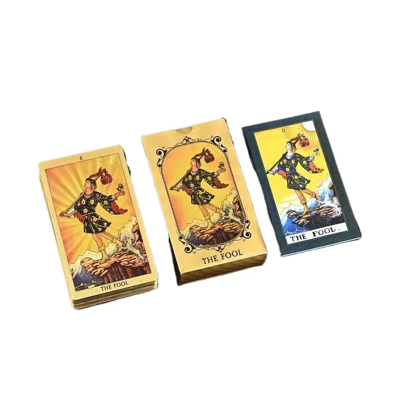 Tarot Kaarten Nieuwe Goudfolie Tarot Full Set Kleurendruk Goud Pvc Waterdicht Hoge Kwaliteit Voortreffelijke Tarotkaarten Partij Rekwisieten Kaarten