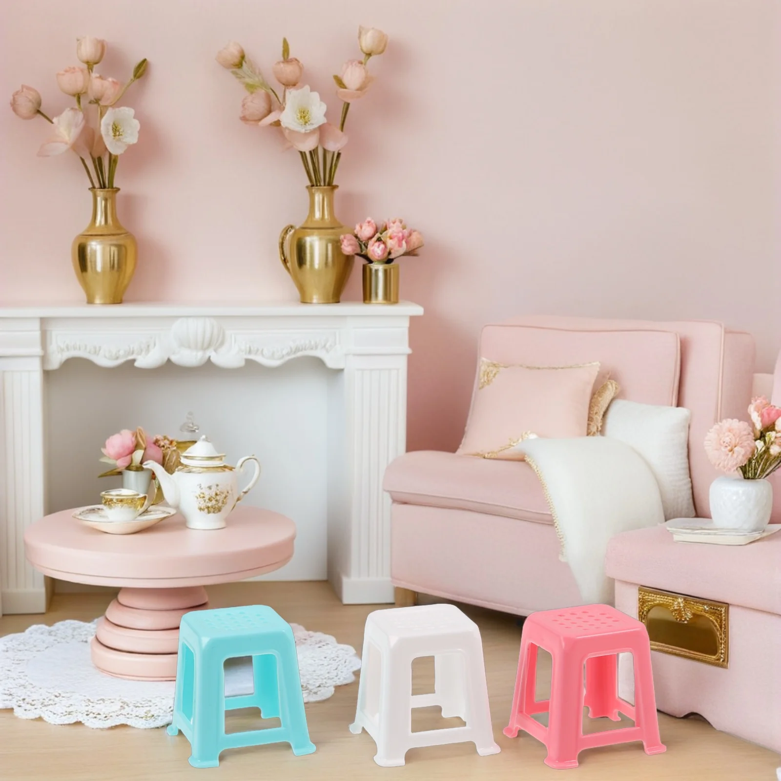 30 Uds. Taburetes de plástico en miniatura Vintage, Mini banco Retro, muebles para casa de muñecas, accesorios para decoración del hogar, accesorios de fotografía