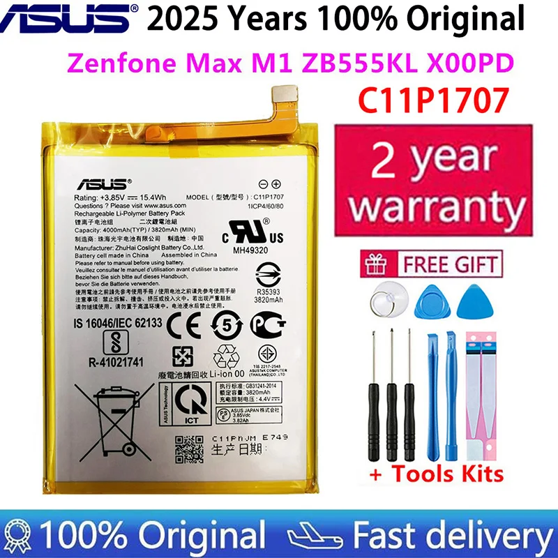 100% Original ASUS C11P1707 Phone Battery For ASUS Zenfone Max M1 ZB555KL X00PD 4040mAh High Capacity +Free Tools