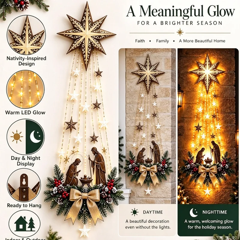 Led Light Christmas Wall Decoration Emitting Nativity Scene Wall Hanging Ornament Halloween Christmas Household Decor Accessory