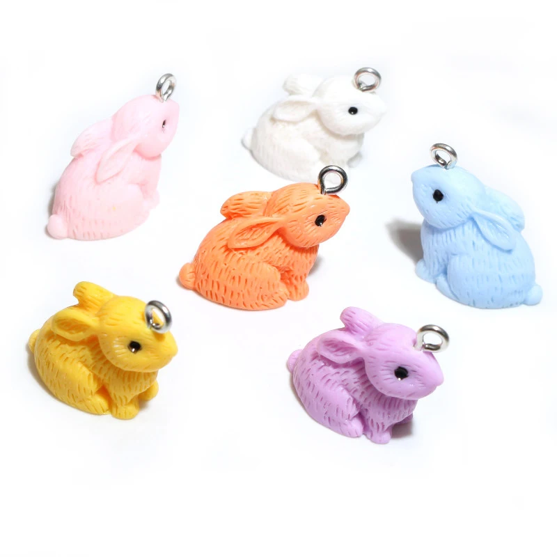 10Pcs 21x22mm 6-Colors Mixed Rabbit Charms Resin Cabochons Glitter Gummy Candy Necklace Keychain Pendant DIY Making Accessories