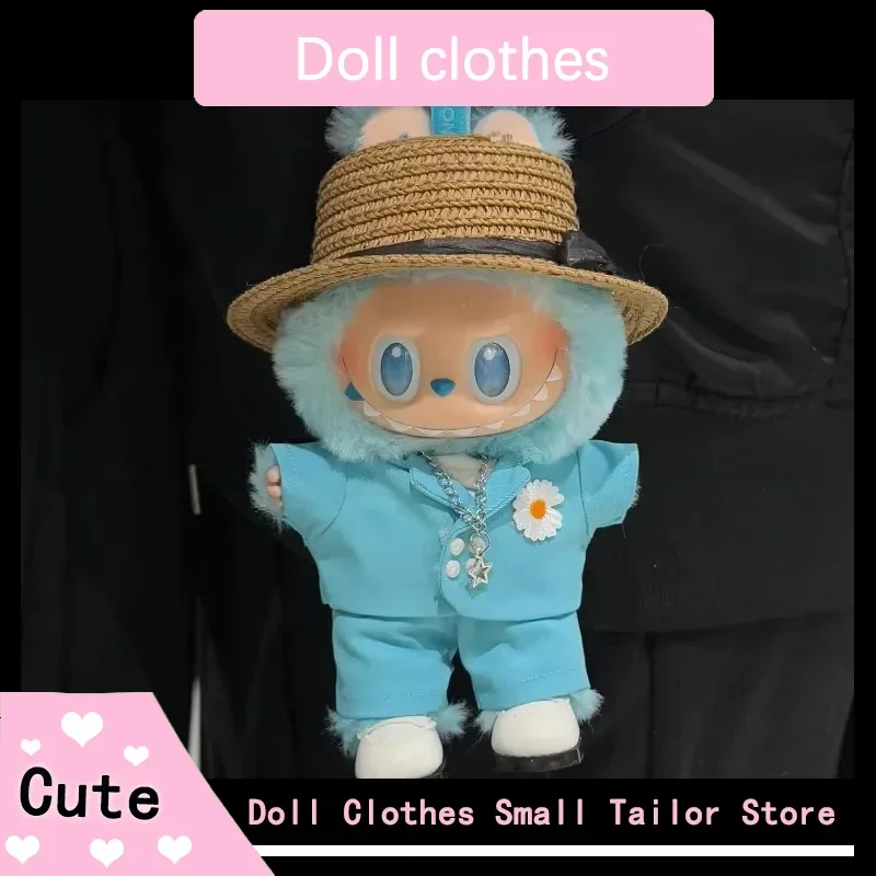 

Labubu V1v2v3 17 см кукла-подвеска в звездном стиле синий/черный костюмный комплект со шляпой модный наряд для мальчика DIY одежда аксессуары подарки