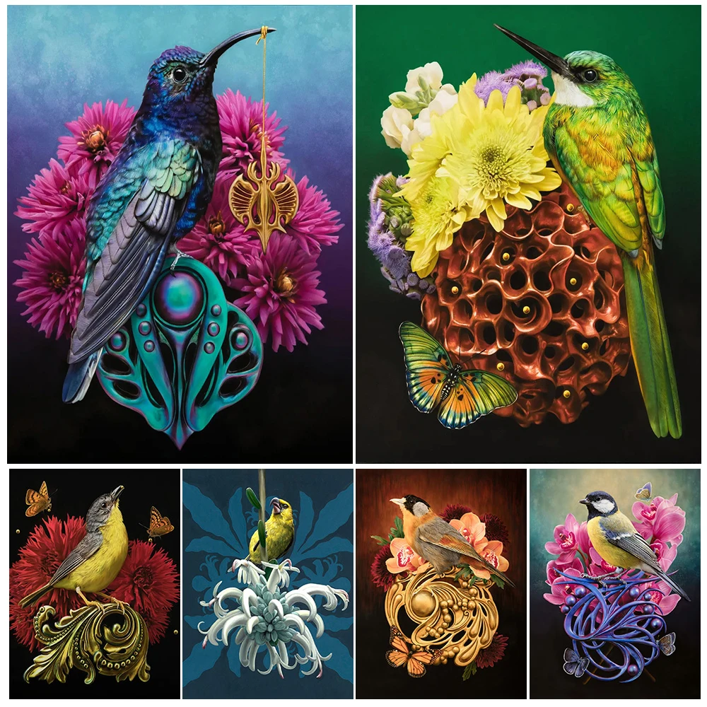 

Hummingbirds And Magpies Modern Wall Art Canvas Painting Mystical Bird Symbolizing Peace Art Poster Print Home Decor Unframed