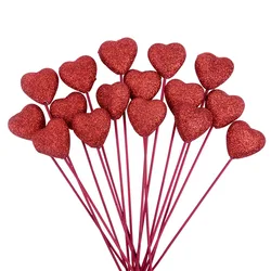 10/20Pcs Glitter Foam Hearts Picks Stick for Valentine's Day Flower Bouquet Home Vase Picks Wedding DIY Accessories Cake Topper