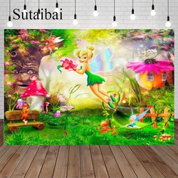 Tinkerbell Backdrop Disney Princess Elf Birthday Party Photography Backgrounds Fairy Photo Green Forest Booth Props Banners