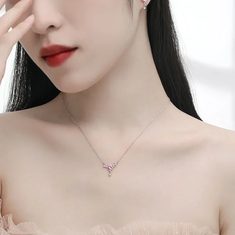 RYJU Shiny Y2K Silver Color Love Zircon Earrings for Women 925 Sterling Silve Delicated Pink Crystal Sweet Cool Girl Jewelry image 5