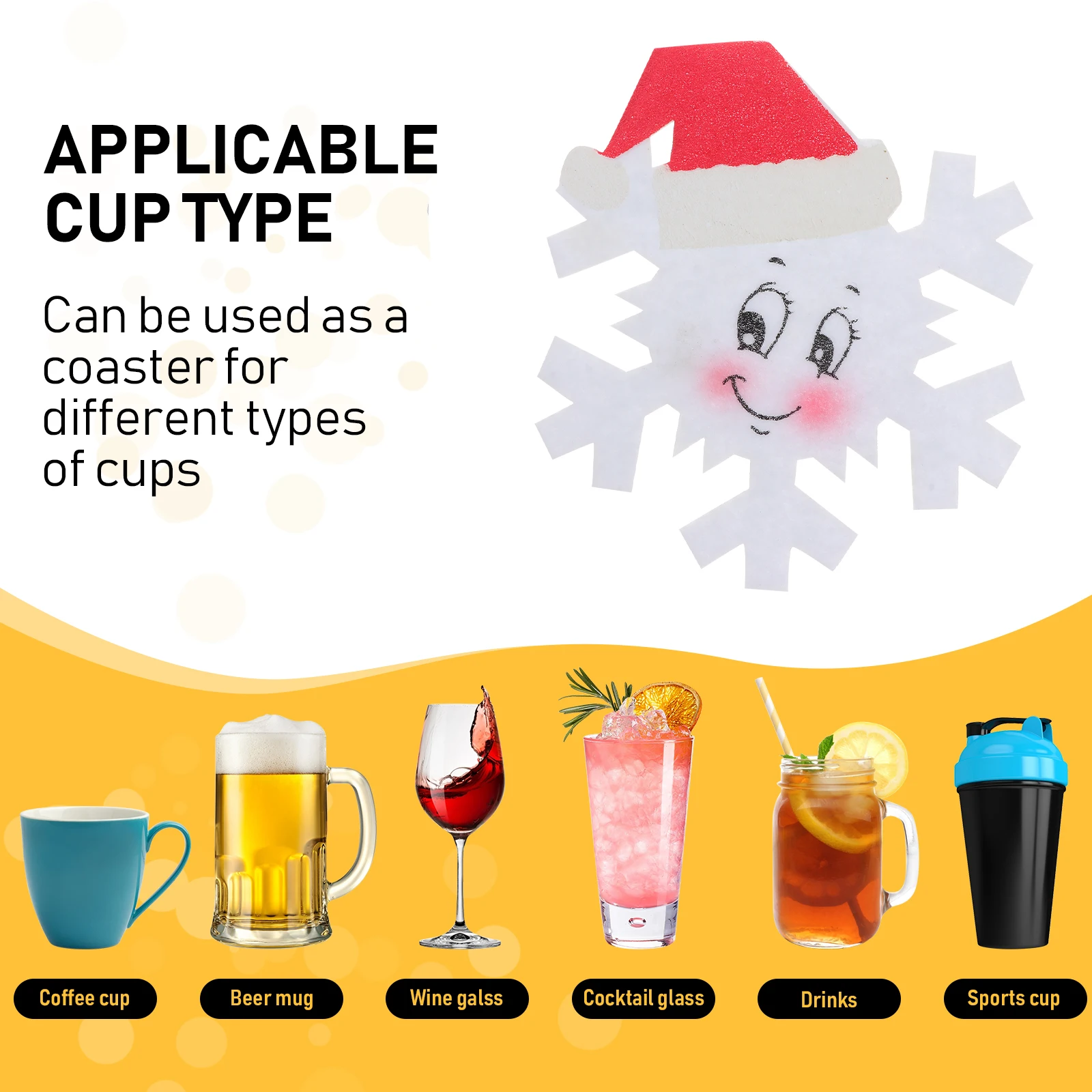 

10pcs Christmas Snowflake Coasters Cup Mats Heatproof Water-Absorbent Non-Woven Fabric Table Mat For Home Cafe Restaurant Xmas