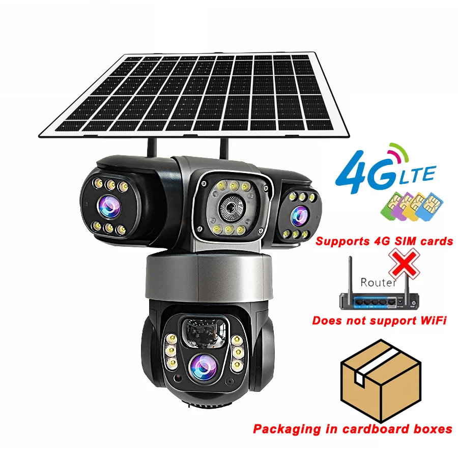3-lens IP-zonnecamera HD 15MP Outdoor waterdichte CCTV-camera Nachtzicht Tweerichtingsaudiocamera Mobiele tracking 4G IP-camera V380 Pro 355 graden horizontaal en verticaal 90 graden rotatie