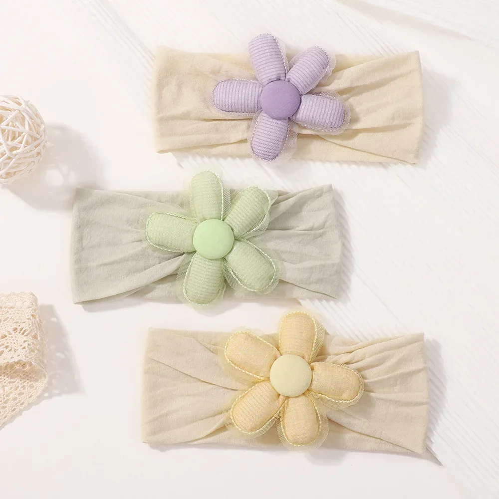 1Pc Baby Nylon Headscarf Astique Suitable Newborn Girl Flower Handmade Headband Elastic Hairband Turban Toddler Hair Accessories