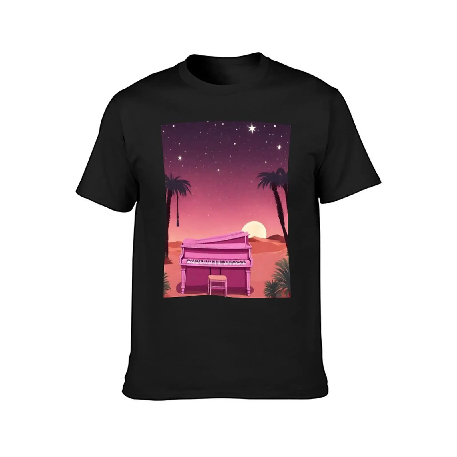 Piano in the Egyptian desert with Pyramids, jungles, lanterns, ancient Rome T-Shirt anime figures new edition Men's clothing