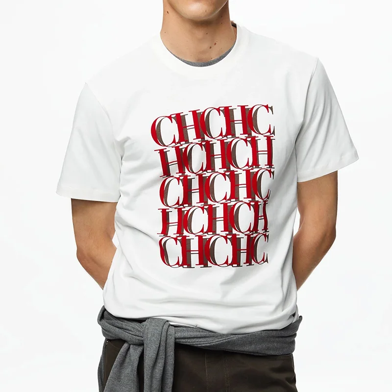 S-5XL Men's Short Sleeves Pure Cotton Round Neck Letter Design Short Sleeves New Fashion Commuter Versatile Classic Top