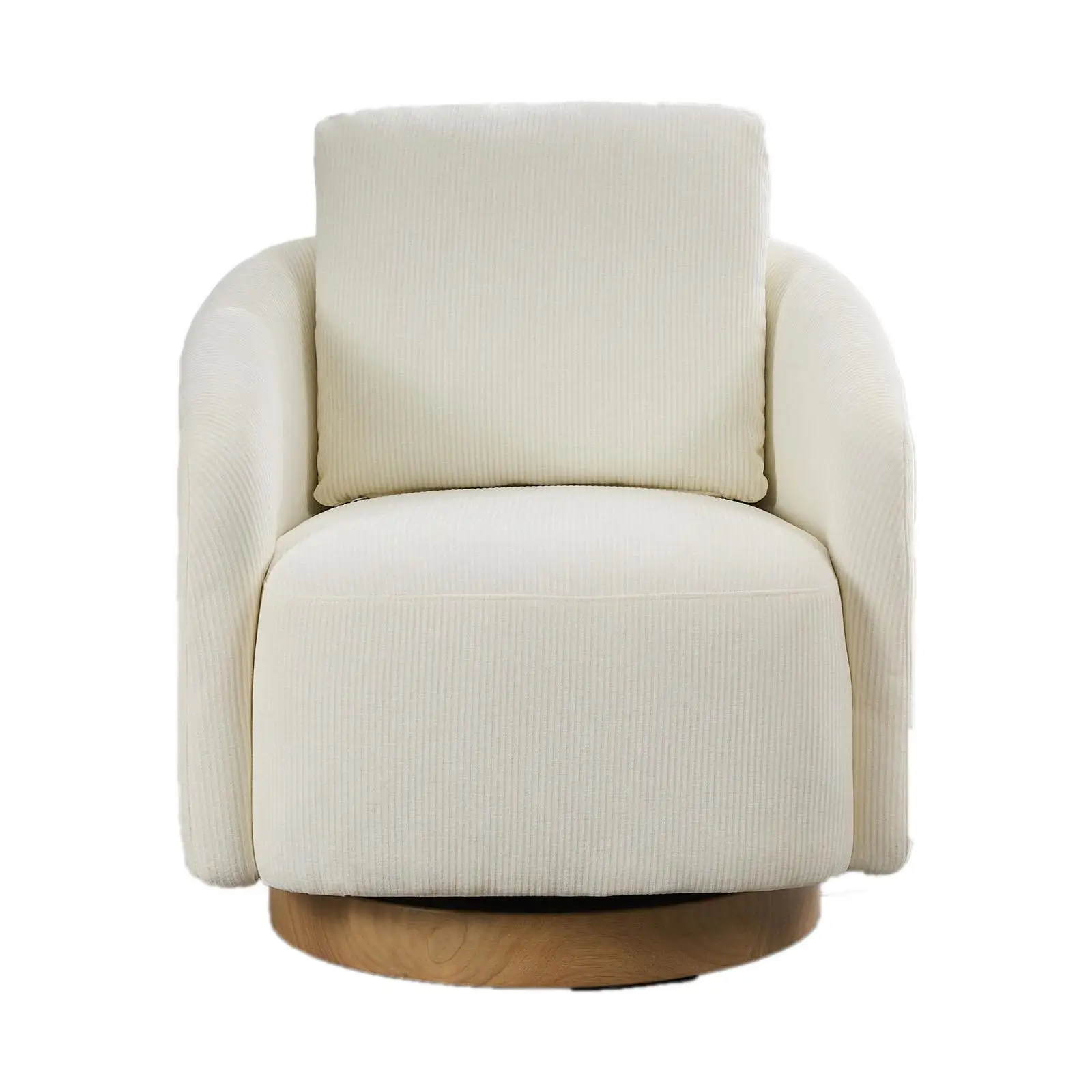 

Elegant 30.3"W Swivel Barrel Chair with Wood Accent Base - Easy Assembly Lounge