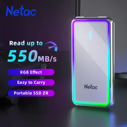 Netac SSD 외장형 휴대용 외장 하드 드라이브, 노트북 PC용 솔리드 스테이트 디스크, C타입 USB3.2, 1TB, 512GB, SSD, RGB, 250GB, 128GB