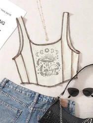 Plant Print Graphic Tank Top for Women Summer 2025 Y2K Clothes Grunge Sleeveless Square Neck Crop Top Streetwear