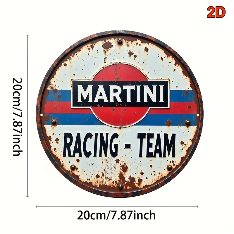 2D flaches 1-teiliges rundes Martini-Rennteam-Retro-Wandlogo aus Holz, rote, blaue und weiße Streifen, geeignet für Garage, Herrenhöhle – Detail 6
