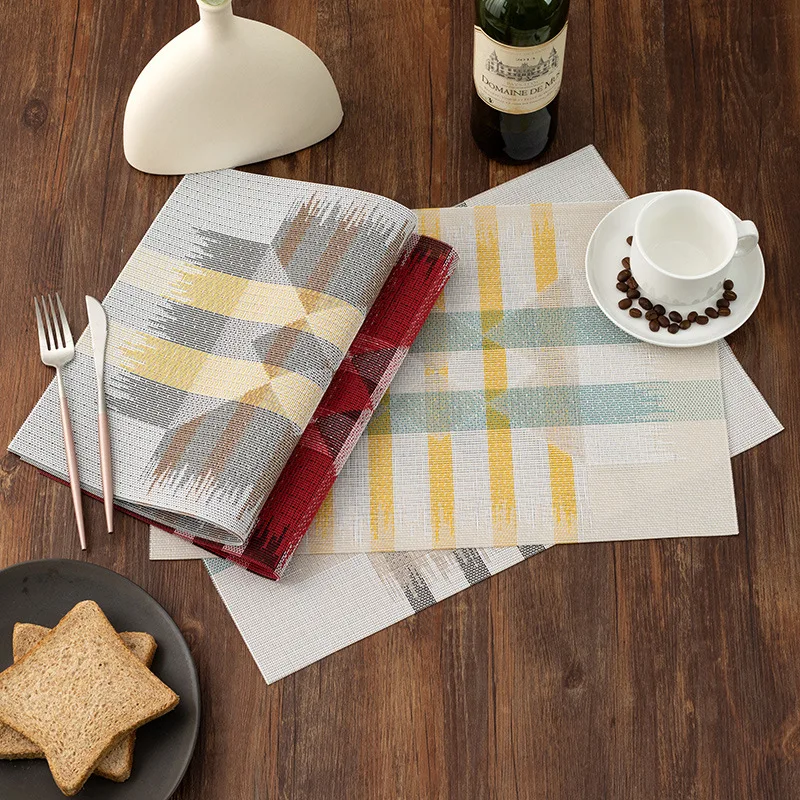 Simple Geometric Printed Pvc Placemats 8Pcs Rectangular Waterproof Antiwear Coasters Multi-Purpose Heat Insulation Tableware Mat