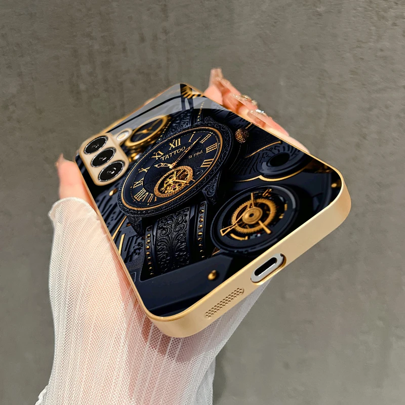 Mechanical Gold Watch Pattern 2D Phone Case for Samsung S26 S25 S24 S23 S22 S21 S20 A56 - Golden Metal Paint Glass Protective Co - view 5