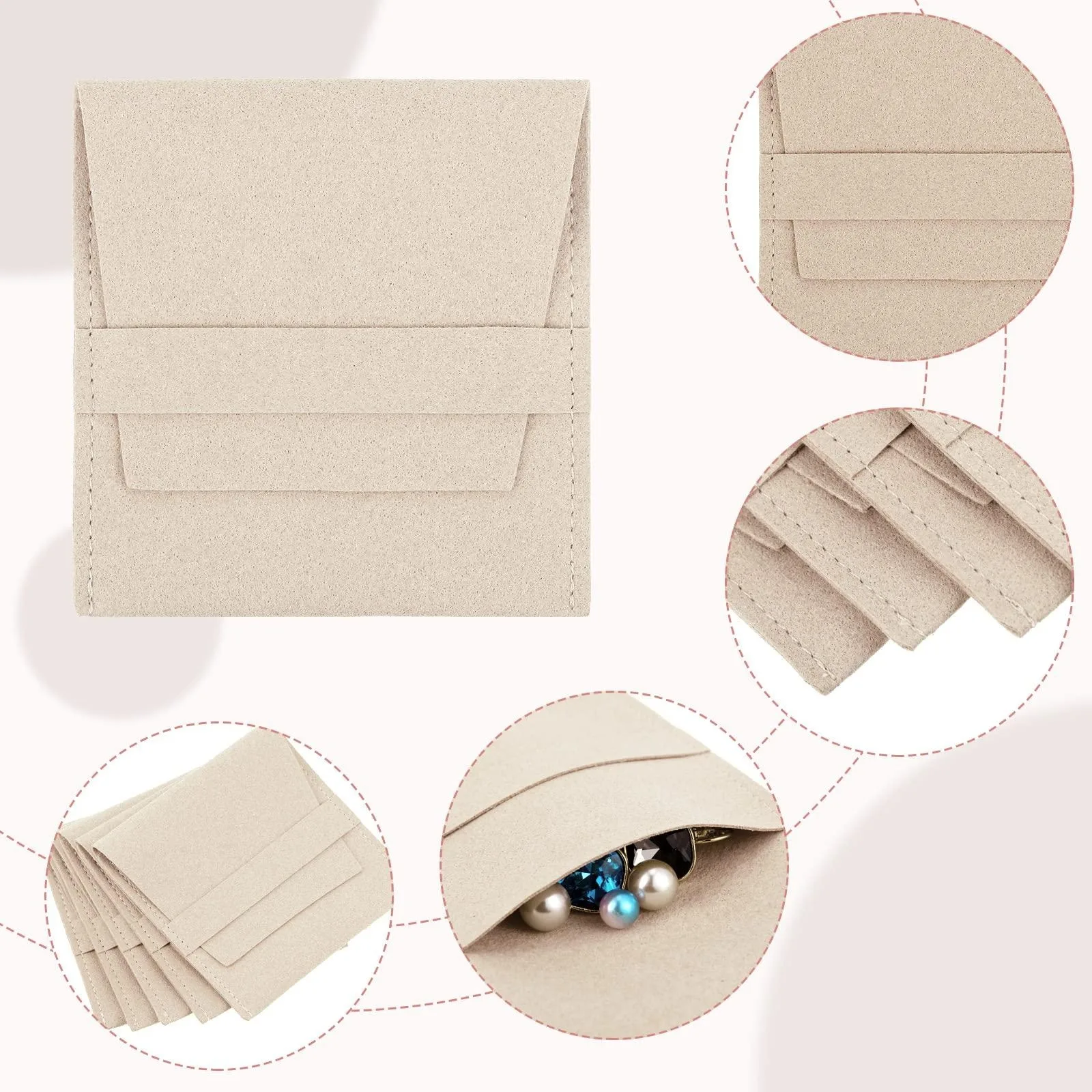 10 Pcs Microfiber Jewelry Pouch with Band 8 x 8 cm Packaging Bag Luxury Small Jewelry Gift for Bracelet Necklace Earrings Ring