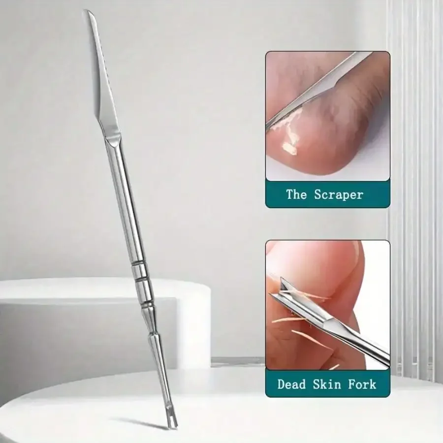 Dual Head Pedicure Kit Stainless Steel Nail Care Tools Set for Toenails & Fingernails,Ingrown Nail Treatment &Cuticle Exfoliator