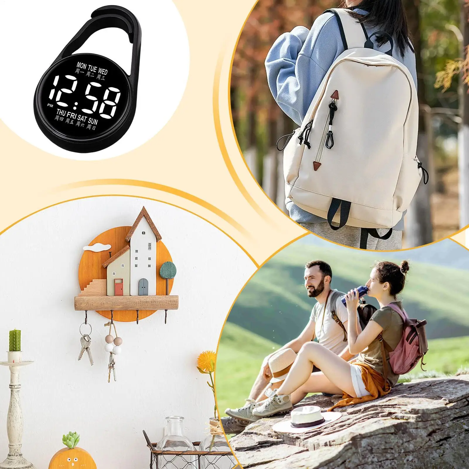 Digital Pocket Watch LED Electronic Night Glow Waterproof Digital Keyring Pocket Watches for Travel Road Trip Commuting Exam