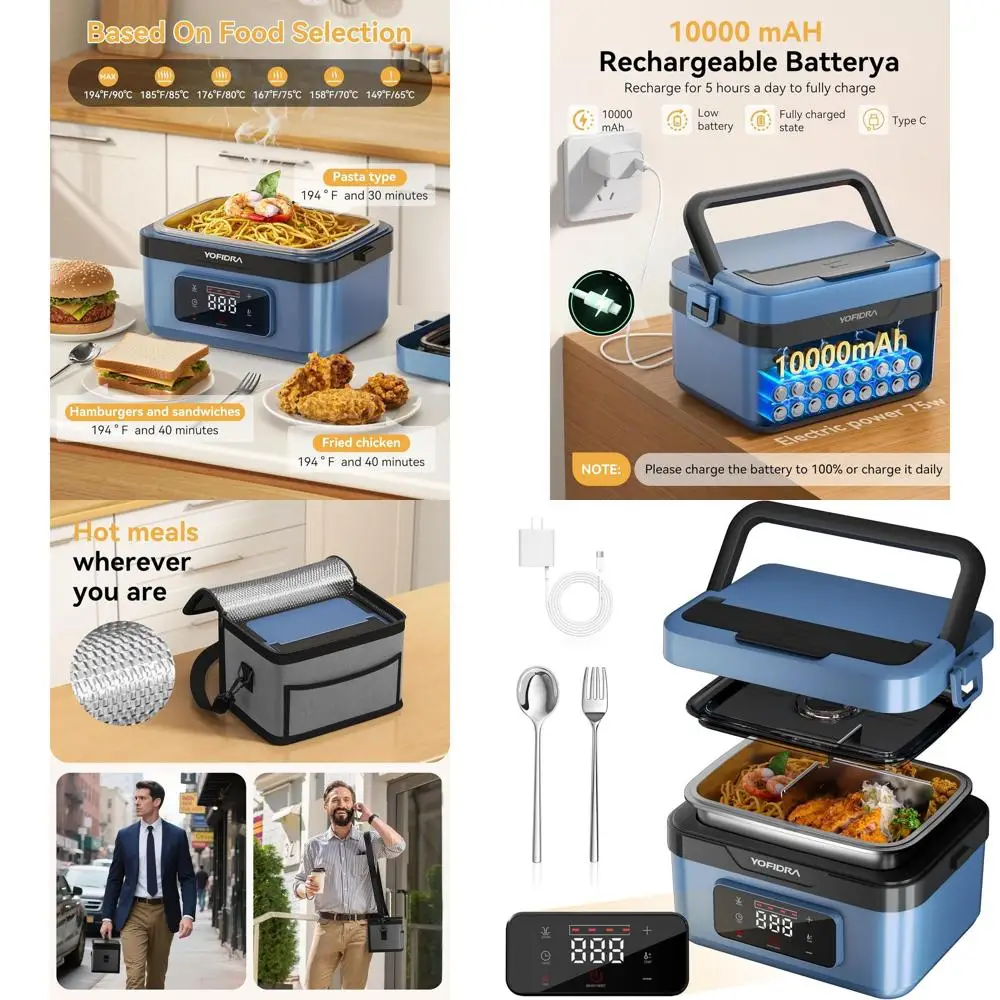 

Cordless Electric Heated Lunch Box, 6.3 Cups, Self-Heating with Timer & Temperature Control, Portable Food Warmer for Adults, Id